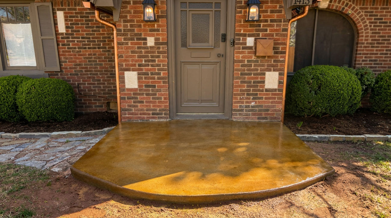 Acetone staining concrete front porch by Oklahoma's Concrete Specialists